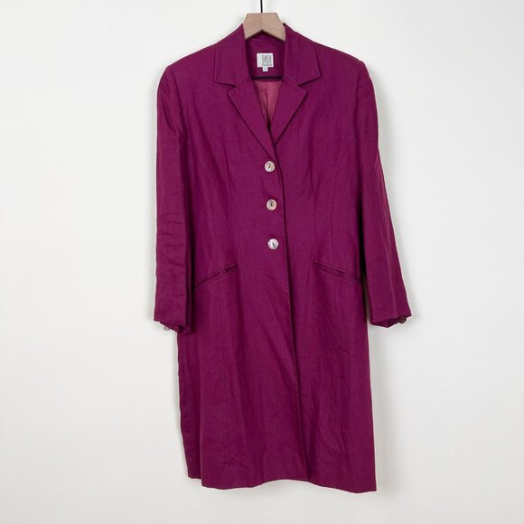 Vintage 100% Linen Pea Coat Light Trench Blazer Jacket Oversized Spring Summer - Picture 4 of 9